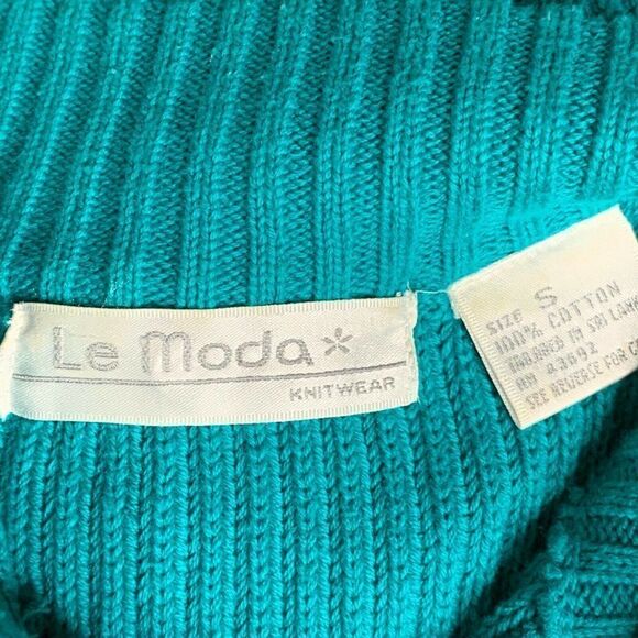 Vintage Le Moda Knit Henley Sweater S Teal Green - Picture 5 of 5